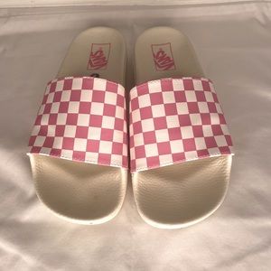 Vans Pink Checkered Slides